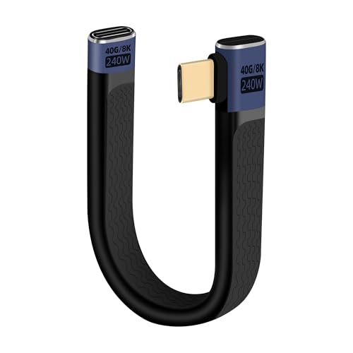 RIIEYOCA 40Gbps USB C Verlängerungskabel kurz, PD240W 90 Grad USB C Stecker zu Buchse FPC Flachkabel, Unterstützt 8K@60Hz UHD Videoausgabe, Flexibles Flachkabel für Powerbank, SSD (mf, Rechts) von RIIEYOCA