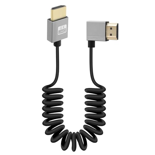 RIIEYOCA 4K Kurzes HDMI zu HDMI Spiralkabel, 90 Grad Winkel links 18Gbps High Speed HDMI2.0 Unterstützung 4K@60Hz, Kompatibel mit Camcordern, Monitoren (Links) von RIIEYOCA