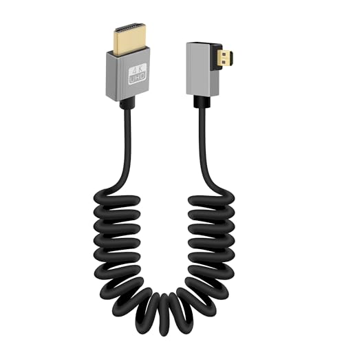 RIIEYOCA 4K Micro HDMI zu HDMI Kurzes Spiralkabel, 90 Grad Rechter Winkel 18Gbps High Speed HDMI2,1 Unterstützung 4K@60Hz, Kompatibel mit Camcordern, Monitoren (Rechts) von RIIEYOCA