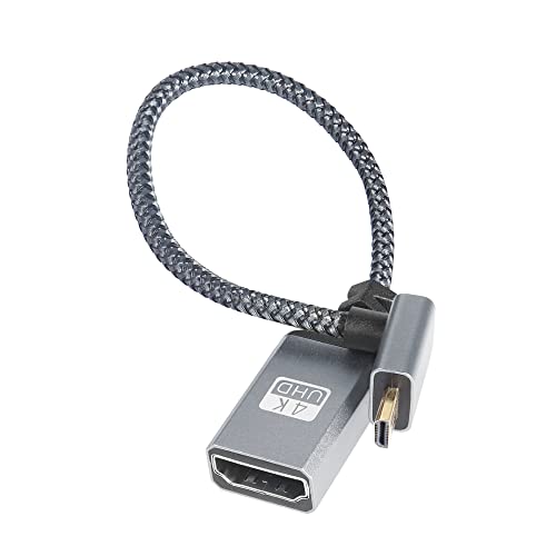 RIIEYOCA 4K Micro HDMI auf HDMI Adapterkabel, 90 Grad Abwärtswinkel Micro HDMI Stecker auf HDMI Buchse Aluminium kurzes geflochtenes Nylonkabel, unterstützt 4K UHD(20 cm) von RIIEYOCA