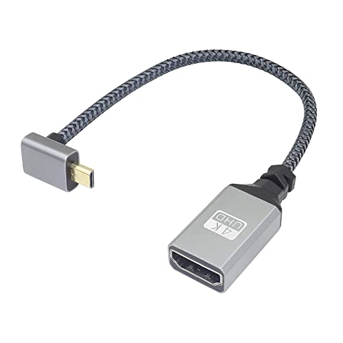 RIIEYOCA 4K Micro HDMI auf HDMI Adapterkabel, 90 Grad nach Oben abgewinkelter Micro HDMI Stecker auf HDMI Buchse Aluminium kurzes geflochtenes Nylonkabel, unterstützt 4K UHD(20 cm) von RIIEYOCA