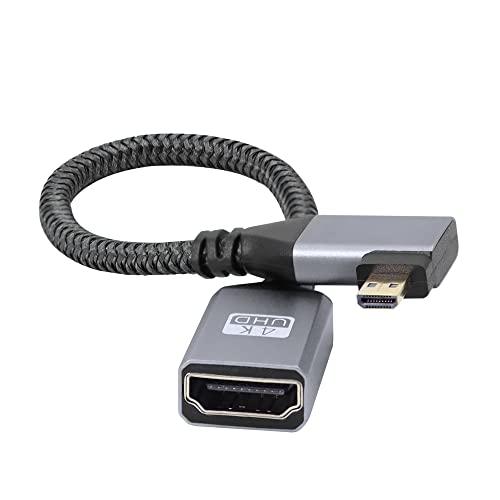 RIIEYOCA 4K Micro HDMI auf HDMI Kabel Adapter, rechtwinkliger Micro HDMI Stecker auf HDMI Buchse Aluminium kurzes geflochtenes Nylonkabel für Laptop, Projektor, TV, Monitor (20cm) von RIIEYOCA