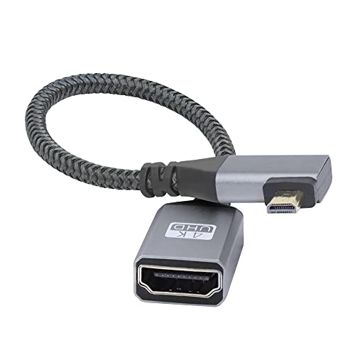 RIIEYOCA 4K Micro HDMI auf HDMI Kabel Adapter,Linker Winkel Micro HDMI Stecker auf HDMI Buchse Aluminium Kurz Nylon Geflochtenes Kabel Unterstützung 4K UHD, für Laptop,Projektor,TV,Monitor(20cm) von RIIEYOCA