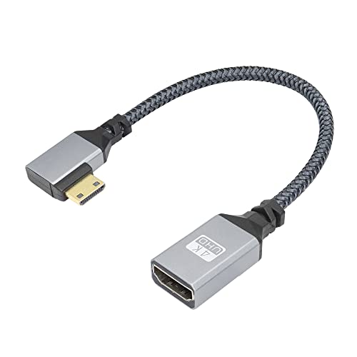 RIIEYOCA 4K Mini HDMI auf HDMI Adapterkabel, 90 Grad links abgewinkelt Mini HDMI Stecker auf HDMI Buchse Aluminium kurz geflochtenes Nylonkabel, unterstützt 4K UHD(20cm) von RIIEYOCA