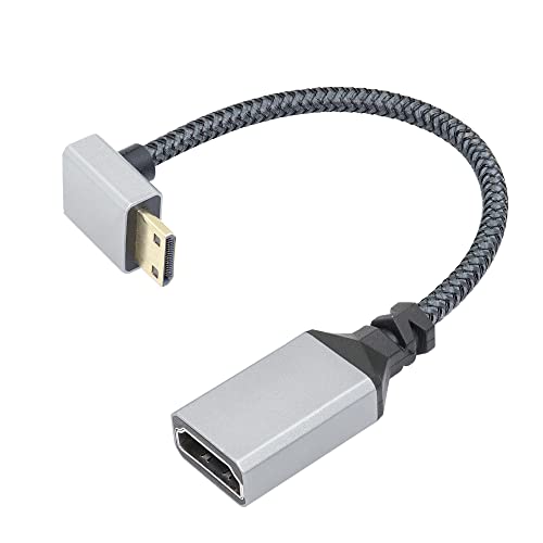 RIIEYOCA 4K Mini HDMI auf HDMI Adapterkabel, 90 Grad nach unten abgewinkelter Mini HDMI Stecker auf HDMI Buchse Aluminium kurzes geflochtenes Nylonkabel, unterstützt 4K UHD(20 cm) von RIIEYOCA