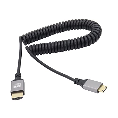 RIIEYOCA 4K Mini-HDMI-auf-HDMI-Spiralkabel, Mini-HDMI-Stecker auf HDMI-Stecker, einziehbares Federkabel, unterstützt 3D und 4K, 1080p, für Laptop, Projektor, Fernseher, Monitor (1m/3.28ft) von RIIEYOCA