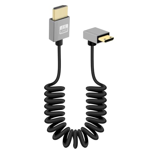 RIIEYOCA 4K Mini HDMI zu HDMI Kurzes Spiralkabel, 90 Grad Abwärtswinkel 18Gbps High Speed HDMI2,0 Unterstützt 4K@60Hz, Kompatibel mit Camcorder, Monitor (Nach unten) von RIIEYOCA