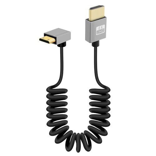 RIIEYOCA 4K Mini HDMI zu HDMI Kurzes Spiralkabel, 90 Grad Aufwärtswinkel 18Gbps High Speed HDMI2,0 Unterstützt 4K@60Hz, Kompatibel mit Camcorder, Monitor (Nach oben) von RIIEYOCA