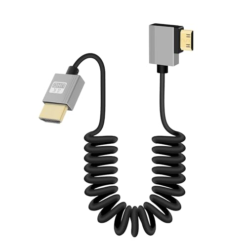 RIIEYOCA 4K Mini HDMI zu HDMI Kurzes Spiralkabel, 90 Grad Linker Winkel 18Gbps High Speed HDMI2,0 Unterstützt 4K@60Hz, Kompatibel mit Camcorder, Monitor (Links) von RIIEYOCA