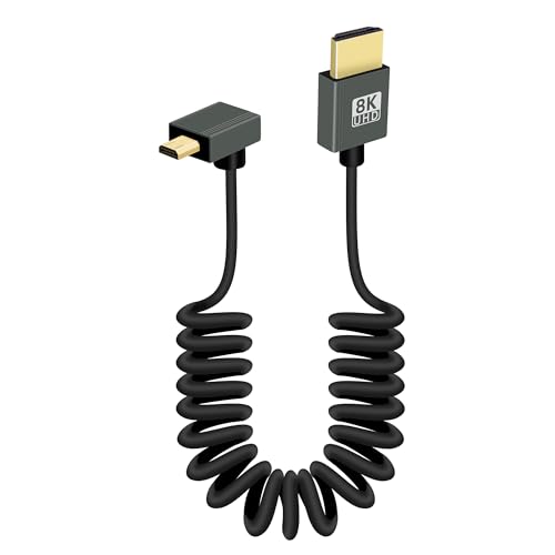 RIIEYOCA 8K Kurzes Micro HDMI zu HDMI Spiralkabel, 90 Grad 48Gbps High Speed HDMI2,1 Unterstützung HDR, 8K@60Hz, 4K@120Hz, Kompatibel mit Camcordern, Monitoren (Nach oben) von RIIEYOCA