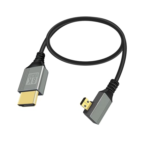 RIIEYOCA 8K Micro HDMI auf HDMI Adapter Kabel,90 Grad rechter Winkel Micro HDMI Stecker auf HDMI Stecker 8K@60Hz 4K@120Hz 48Gbps High Speed HDMI 2.1 Kabel,Kompatibel mit Laptop,TV(0.5M) von RIIEYOCA