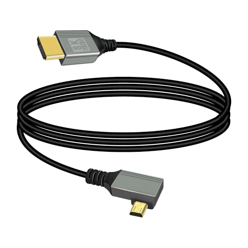 RIIEYOCA 8K Mikro-HDMI auf HDMI Adapterkabel, 90 Grad linker Winkel Mikro-HDMI Stecker auf HDMI Stecker 8K@60Hz 4K@120Hz 48Gbps High-Speed HDMI 2.1 Verbindungskabel(1M) von RIIEYOCA