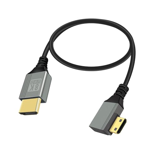 RIIEYOCA 8K Mini HDMI auf HDMI Adapter Kabel, 90 Grad Links Winkel Mini HDMI Stecker auf HDMI Stecker 8K@60Hz 4K@120Hz 48Gbps High Speed HDMI 2.1 Kabel, Kompatibel mit Laptop, TV, Camcorder etc(0.5M) von RIIEYOCA