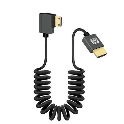 RIIEYOCA 8K Mini HDMI zu HMDI Kurzes Spiralkabel, 90 Grad Rechter Winkel 48Gbps High Speed HDMI2,1 Unterstützung HDR, 8K@60Hz, 4K@120Hz, Kompatibel mit Camcordern, Monitoren (Rechts) von RIIEYOCA