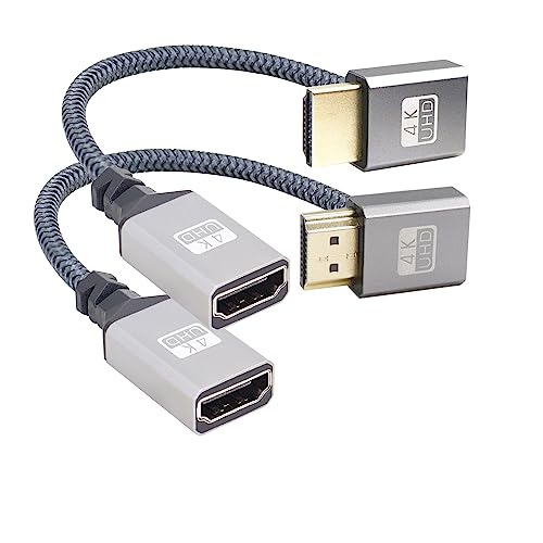 RIIEYOCA 90 Grad Aufwärts- und Abwärtswinkel UHD 4K HDMI zu HDMI Geflochtenes Kabel 0.56ft,18Gbps High Speed 2.0 Geflochtenes Kabel, Unterstützt 4K@60Hz,1080p,HDCP 2.2,ARC,3D (2pack) von RIIEYOCA