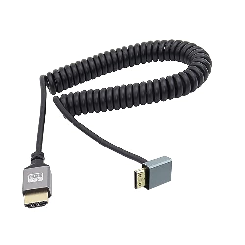 RIIEYOCA 90 Grad Aufwärtswinkel UHD 4K Mini HDMI Stecker auf HDMI Stecker 18Gbps High Speed 2.0 Extender Spiralkabel Unterstützt 4K@60Hz,1080p,ARC,3D, dehnbar auf 1.5M/5FT von RIIEYOCA