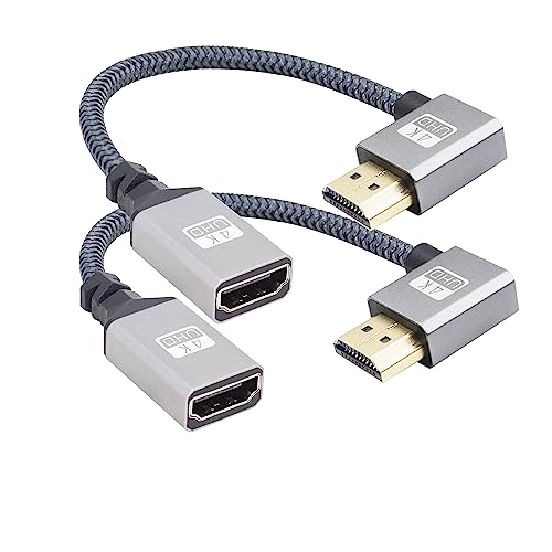 RIIEYOCA 90 Grad Links abgewinkeltes UHD 4K HDMI zu HDMI Flechtkabel 0.59ft,18Gbps High Speed 2.0 Flechtkabel, unterstützt 4K@60Hz,1080p,HDCP 2.2,ARC,3D (2pack) von RIIEYOCA