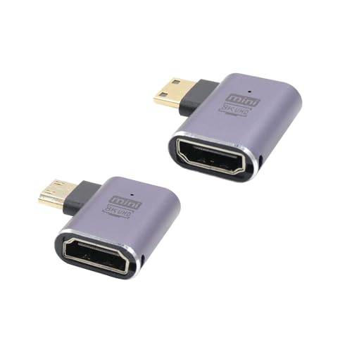 RIIEYOCA 90 Grad Winkel 8K Mini HDMI zu HDMI Adapter,48Gbps High Speed 2.1 Extender Mini HDMI Stecker zu HDMI Buchse Adapter 8K 4K mit LED Lichter,2PCS von RIIEYOCA