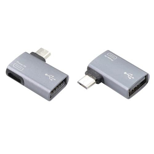 RIIEYOCA 90-Grad-Winkel Micro-USB-auf-USB-OTG-Adapter, Micro-USB-Stecker-auf-USB-2.0-Buchse-Adapter mit Micro-USB-Stromanschluss (versorgt USB-2.0-Peripheriegeräte)（Links+Rechts） von RIIEYOCA