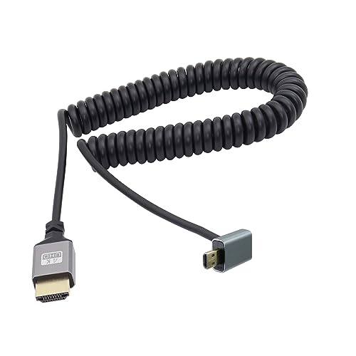 RIIEYOCA 90 Grad Winkel UHD 4K Micro HDMI Stecker auf HDMI Stecker 18Gbps High Speed 2.0 Extender Spiralkabel Unterstützt 4K@60Hz,1080p,ARC,3D,dehnbar auf 1.5M/5FT von RIIEYOCA