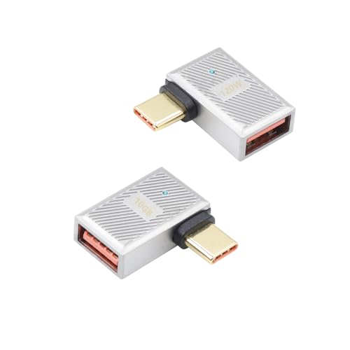 RIIEYOCA 90-Grad-Winkel-USB-C-auf-USB-OTG-Adapter 120W 10Gbps-USB-Typ-C-Stecker-auf-USB-3.1-Buchse-Konverter Kompatibel mit Laptop, Tablet und Handys (Grau, 2 Pack, seitlich gebogen) von RIIEYOCA
