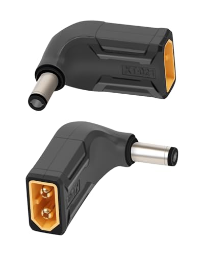 RIIEYOCA 90 Grad XT60 auf DC5521 Stecker, Mittlerer Winkel XT60 Stecker auf Stecker DC5521 Stecker ohne Kabeladapter für RC Auto, FPV Drohne, LiPo Akku, Laptop Netzteile, etc (2PCS) von RIIEYOCA