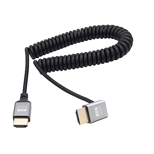 RIIEYOCA 90 Grad abwärts gewinkeltes UHD 4K HDMI Stecker auf HDMI Stecker 18Gbps High Speed 2.0 Extender Spiralkabel Unterstützt 4K@60Hz,1080p,ARC,3D, dehnbar auf 1.5M/5FT von RIIEYOCA