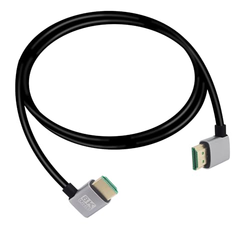 RIIEYOCA 90 Grad linker Winkel HDMI Stecker auf 90 Grad linker Winkel HDMI Stecker, 48Gbps High Speed 2.1 unterstützt 8K@60Hz, ARC,3D für DVR, HDTV, Roku Ultra（1M） von RIIEYOCA