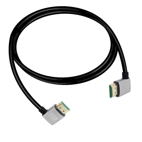 RIIEYOCA 90 Grad linker Winkel HDMI Stecker auf 90 Grad rechter Winkel HDMI Stecker, 18Gbps High Speed 2.1 Verlängerungskabel unterstützt 8K@60Hz, ARC,3D für DVR, HDTV（1M） von RIIEYOCA