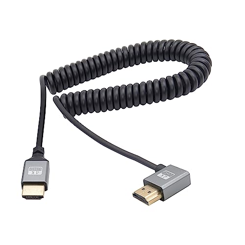 RIIEYOCA 90 Grad linker Winkel UHD 4K HDMI Stecker auf HDMI Stecker 18Gbps High Speed 2.0 Extender Spiralkabel Unterstützt 4K@60Hz,1080p,ARC,3D, dehnbar auf 1.5M/5FT von RIIEYOCA