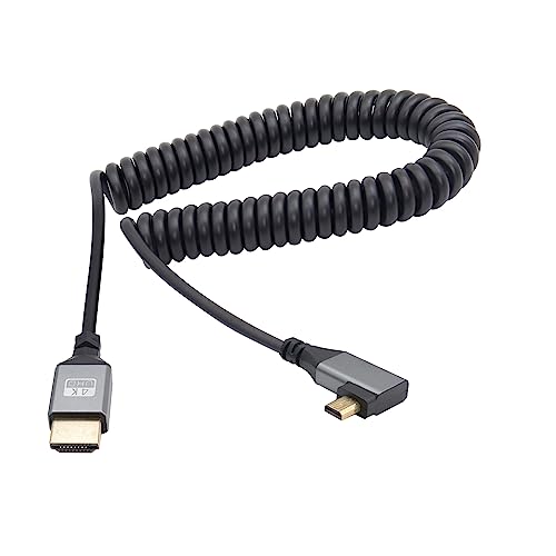 RIIEYOCA 90 Grad linker Winkel UHD 4K Micro HDMI Stecker auf HDMI Stecker 18Gbps High Speed 2.0 Extender Spiralkabel Unterstützt 4K@60Hz,1080p,ARC,3D,dehnbar auf 1M/3.3FT von RIIEYOCA