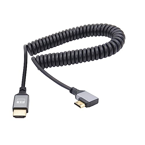 RIIEYOCA 90 Grad linker Winkel UHD 4K Mini HDMI Stecker auf HDMI Stecker 18Gbps High Speed 2.0 Extender Spiralkabel Unterstützt 4K@60Hz,1080p,ARC,3D,dehnbar auf 1M/3.3FT von RIIEYOCA