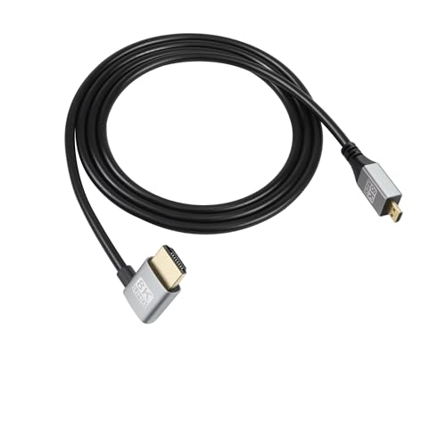 RIIEYOCA 90 Grad linker Winkel UHD 8K Micro HDMI Stecker auf HDMI Stecker 48Gbps High Speed 2.1 Kabel Unterstützt 8k@60Hz, 1080p, ARC, 3D, für DVR, HDTV, (Linker Winkel, 2m) von RIIEYOCA