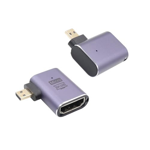 RIIEYOCA 90 Grad linker und rechter Winkel UHD 8K Micro HDMI zu HDMI Adapter,Standard 48Gbps High Speed 2.1 Extender Micro HDMI Stecker zu HDMI Buchse Unterstützung 8K@60Hz,4K@120Hz(2pack) von RIIEYOCA