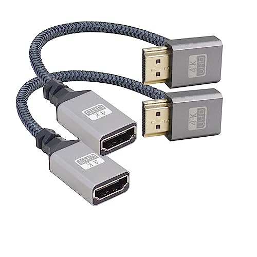 RIIEYOCA 90 Grad nach oben gewinkeltes UHD 4K HDMI zu HDMI Flechtkabel 0.56ft,18Gbps High Speed 2.0 Flechtkabel, unterstützt 4K@60Hz,1080p,HDCP 2.2,ARC,3D(2pack) von RIIEYOCA