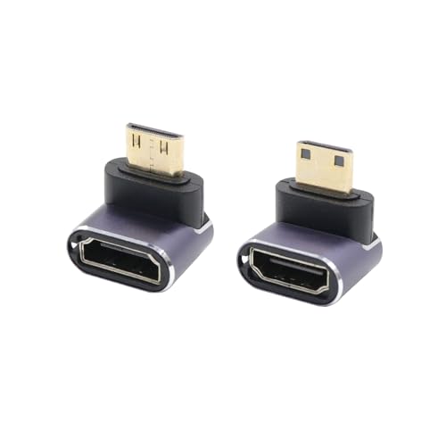 RIIEYOCA 90 Grad nach oben und unten Winkel 8K Mini HDMI zu HDMI Adapter,48Gbps High Speed 2.1 Extender Mini HDMI Stecker zu HDMI Buchse Adapter 8K 4K mit LED Lichter für Laptop,Kameras,DSLR,2PCS von RIIEYOCA