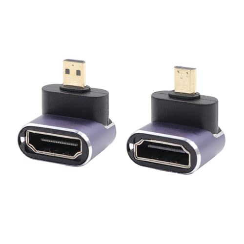 RIIEYOCA 90 Grad nach oben und unten Winkel UHD 8K Micro HDMI zu HDMI Adapter,Standard 48Gbps High Speed 2.1 Extender Micro HDMI Stecker zu HDMI Buchse Unterstützung 8K@60Hz,4K@120Hz(2pack) von RIIEYOCA