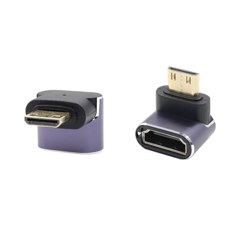 RIIEYOCA 90 Grad nach unten Winkel 8K Mini HDMI zu HDMI Adapter,48Gbps High Speed 2.1 Extender Mini HDMI Stecker zu HDMI Buchse Adapter 8K 4K mit LED Lichter für Laptop,Kameras,DSLR,2PCS von RIIEYOCA