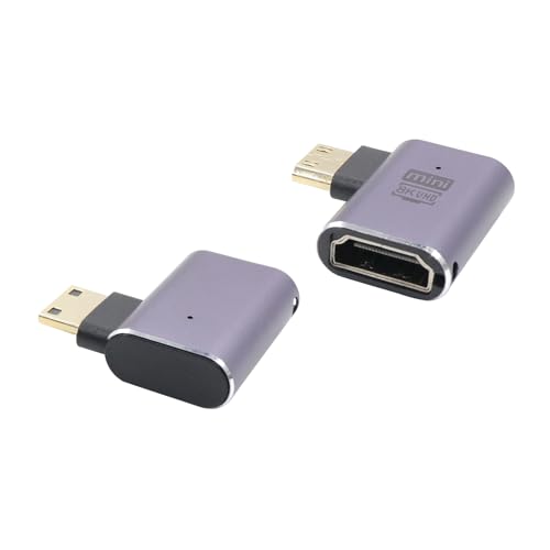 RIIEYOCA 90 Grad rechter Winkel 8K Mini HDMI zu HDMI Adapter,48Gbps High Speed 2.1 Extender Mini HDMI Stecker zu HDMI Buchse Adapter 8K 4K mit LED Lichter für Laptop,Kameras,DSLR,2PCS von RIIEYOCA