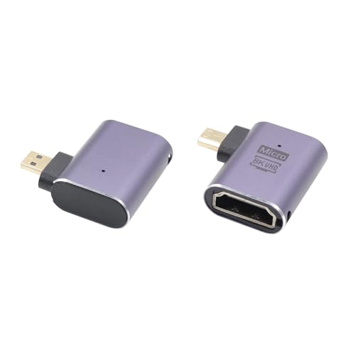 RIIEYOCA 90 Grad rechter Winkel UHD 8K Micro HDMI zu HDMI Adapter,Standard 48Gbps High Speed 2.1 Extender Micro HDMI Stecker zu HDMI Buchse Unterstützung 8K@60Hz,4K@120Hz(2pack) von RIIEYOCA