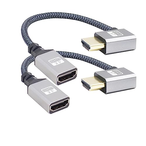 RIIEYOCA 90 Grad rechtwinkliges UHD 4K HDMI zu HDMI Flechtkabel 0.59ft,18Gbps High Speed 2.0 Flechtkabel, unterstützt 4K@60Hz,1080p,HDCP 2.2,ARC,3D (2pack) von RIIEYOCA