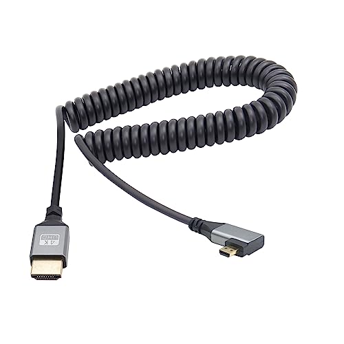 RIIEYOCA 90 Grad rechtwinkliges UHD 4K Micro HDMI Stecker auf HDMI Stecker 18Gbps High Speed 2.0 Extender Spiralkabel unterstützt 4K@60Hz,1080p,ARC,3D,dehnbar auf 1M/3.3FT von RIIEYOCA