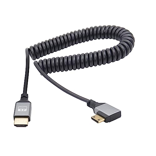 RIIEYOCA 90 Grad rechtwinkliges UHD 4K Mini HDMI Stecker auf HDMI Stecker 18Gbps High Speed 2.0 Extender Spiralkabel unterstützt 4K@60Hz,1080p,ARC,3D,dehnbar auf 1M/3.3FT von RIIEYOCA