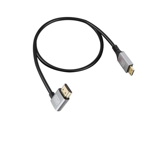 RIIEYOCA 90 Grad rechtwinkliges UHD 8K HDMI Stecker auf Mini HDMI Stecker 48Gbps High Speed 2.1 Kabel unterstützt 8K@60Hz, 1080p, ARC, 3D, für DVR, HDTV (Right Angle, 0.5M) von RIIEYOCA