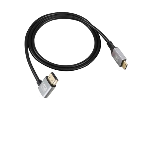 RIIEYOCA 90 Grad rechtwinkliges UHD 8K Mini HDMI Stecker auf HDMI Stecker 48Gbps High Speed 2.1 Kabel unterstützt 8k@60Hz, 1080p, ARC, 3D, für DVR, HDTV, (rechter Winkel, 1M) von RIIEYOCA