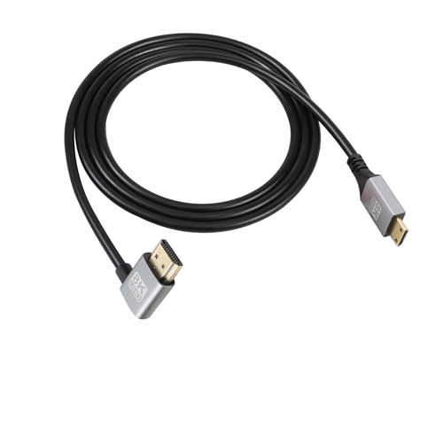 RIIEYOCA 90 Grad rechtwinkliges UHD 8K Mini HDMI Stecker auf HDMI Stecker 48Gbps High Speed 2.1 Kabel unterstützt 8k@60Hz, 1080p, ARC, 3D, für DVR, HDTV, (rechter Winkel, 2M) von RIIEYOCA