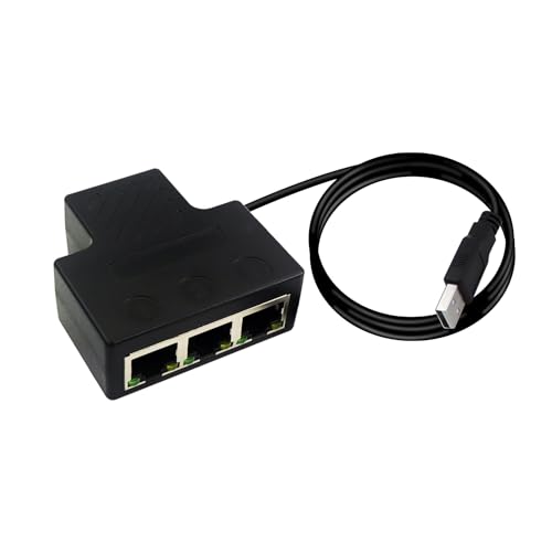 RIIEYOCA Ethernet-Splitter-Adapter, USB-Stecker auf 3 RJ45-Buchsen, 8-adrig, 100 Mbps, Hochgeschwindigkeits-LAN-Netzwerk-Splitter für Cat5, Cat5e, Cat6, Cat7, Cat8, 3 Geräte, teilen Sie das Internet von RIIEYOCA