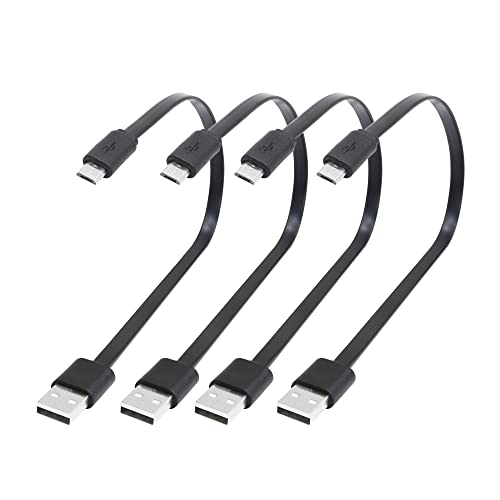 RIIEYOCA Kurzes Micro-USB-Kabel 30 cm, flaches, flexibles Micro-USB-zu-USB-A-Kabel für Telefone, kleiner Lüfter, langlebiges Micro-USB-Lade- und Datensynchronisierungskabel, Schwarz (4 Stück) von RIIEYOCA