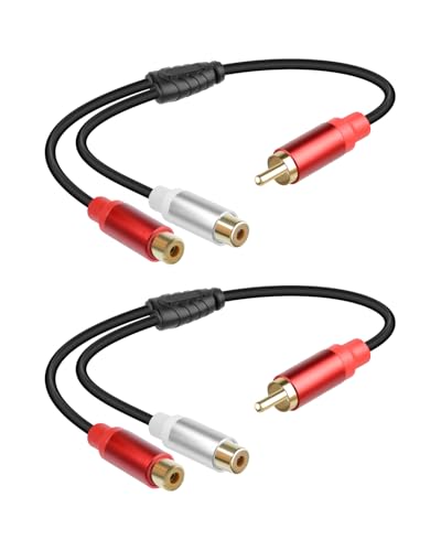 RIIEYOCA 2PCS Cinch Y Splitter Kabel Kurzes, RCA Stecker zu 2RCA Buchsen Subwoof Kabel für Lautsprecher, Verstärker, Stereoanlage, Heimkino (0,3m/1ft) von RIIEYOCA