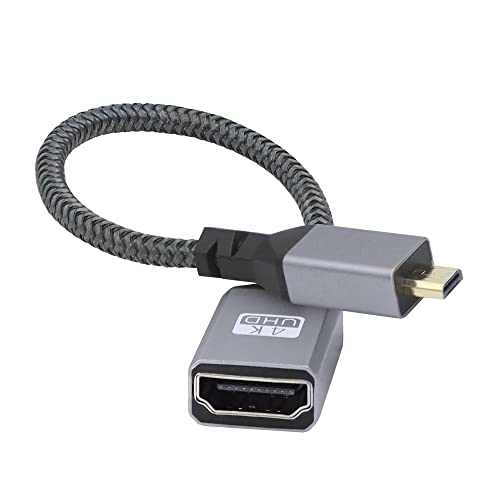 RIIEYOCA Micro-HDMI-auf-HDMI-Kabeladapter, gerader Micro-HDMI-Stecker auf HDMI-Buchse, Aluminium, Nylon, geflochtenes Kabel, Unterstützung 4K (20 cm) von RIIEYOCA